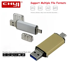 CHYI 2-in-1 Type-C USB 3.0 Flash Drive 16GB 32GB 64GB 128GB Mini Pen Memory Stick Type C 3.1 Metal Cle Pendrive New 2017 U Disk