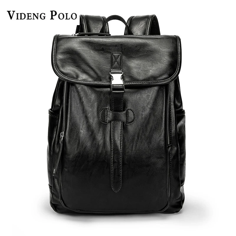 

VIDENG POLO Brand Leather Men 14 Inch Laptop Backpack Student School Bag Large Capacity Travel Bags Casual Daypack Male Mochila