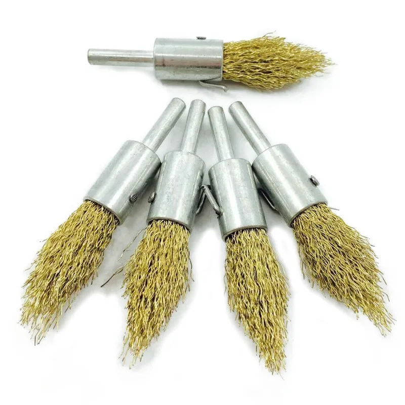 5 pcs wire brush 6mm shank rust removal pen shaped pointed rust remover