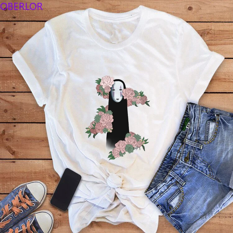 

Japanese Anime Spirited Away T-shirt Studio Ghibli Hayao Miyazaki T Shirt Women Streetwear Faceless Print Unisex Tee Shirt Femme