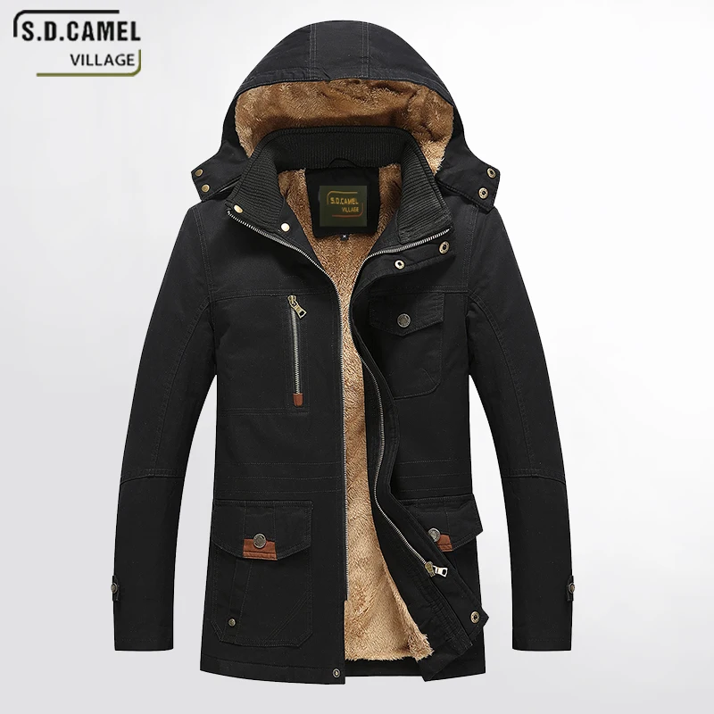 S.D.CAMEL VILLAGE 2017 new winter jacket men's coat brand clothes Thick Cotton Mens Hooded Parka Jackets Coat | Мужская одежда