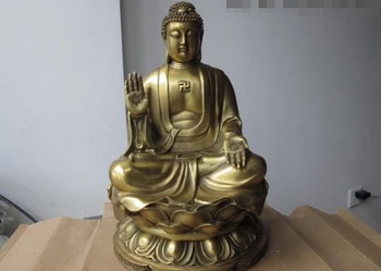 

USPS to USA S2890 Chinese Buddhism Temple Copper Brass Amitabha Tathagata Sakyamuni Buddha Statue
