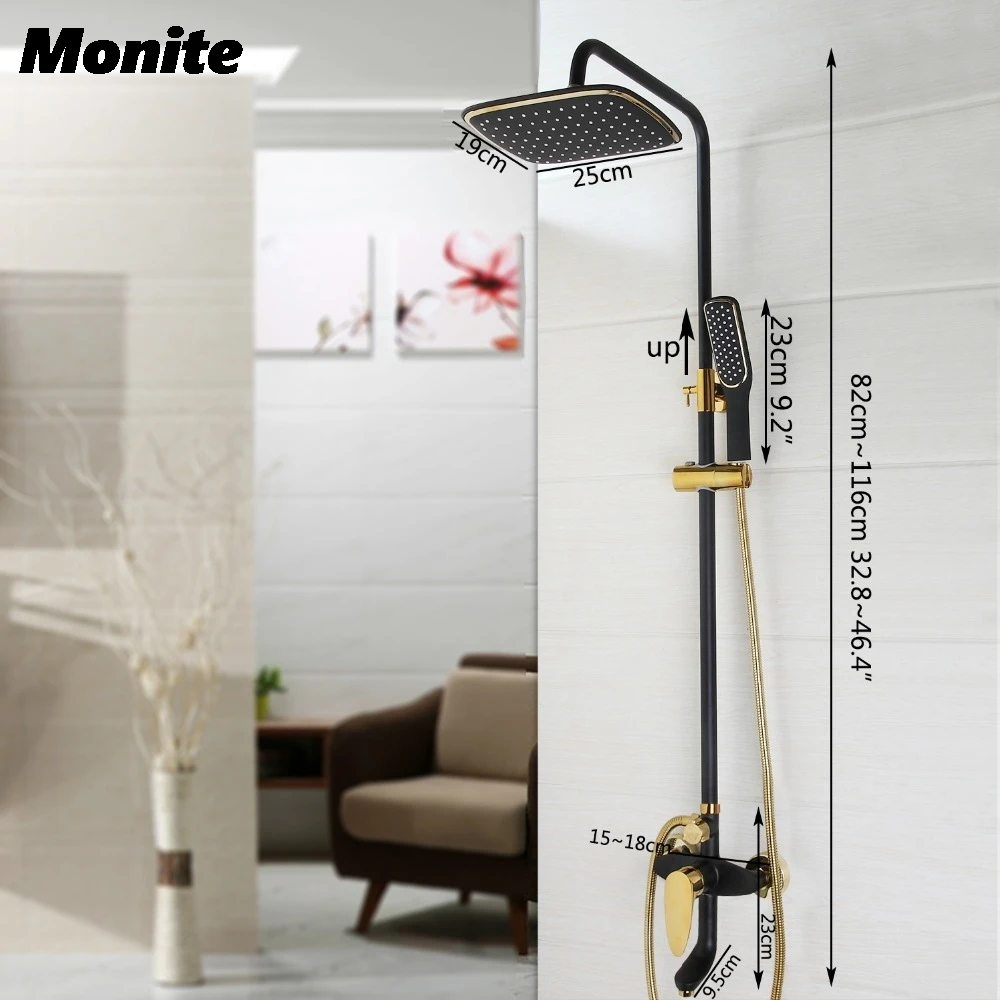 

Black Gold-plated Wall Mounted Bath Shower Set Faucet Rotation Shower Head Water Saving High Pressure Shower Set