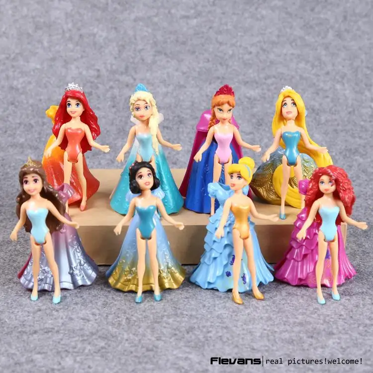 Princess Toys 8pcs/set  Ariel Snow White Aurora Belle Cinderella PVC Figure Toys Gift for Gilrs