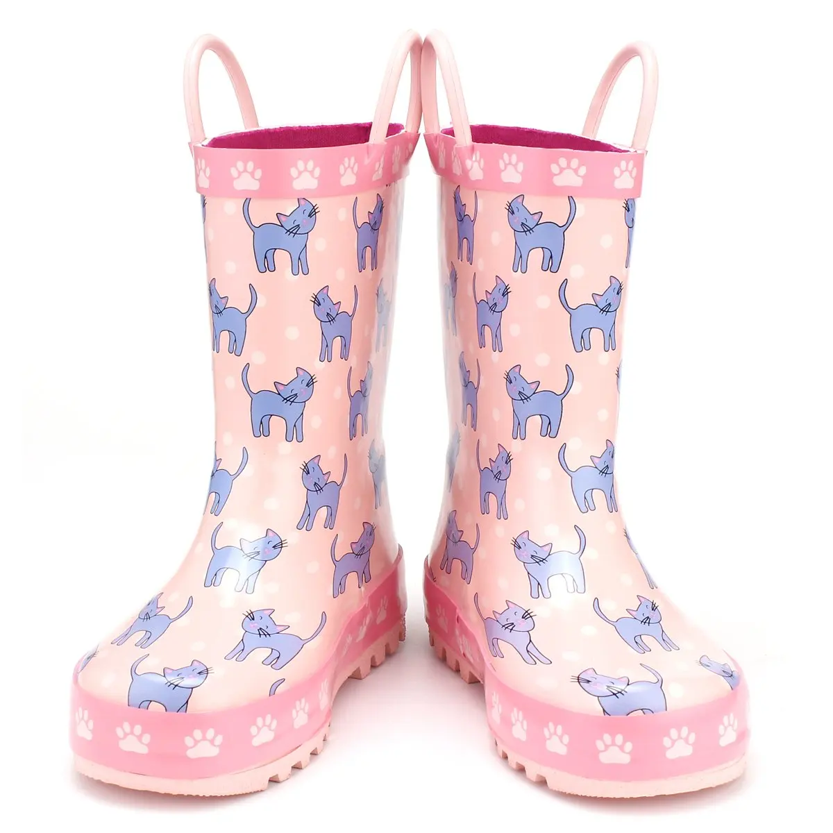 KushyShoo Wellies для детей водонепроницаемый резиновый рисунок милой кошки резиновые сапоги с ручками Нескользящая водонепроницаемая обувь непромокаемые сапоги для детей