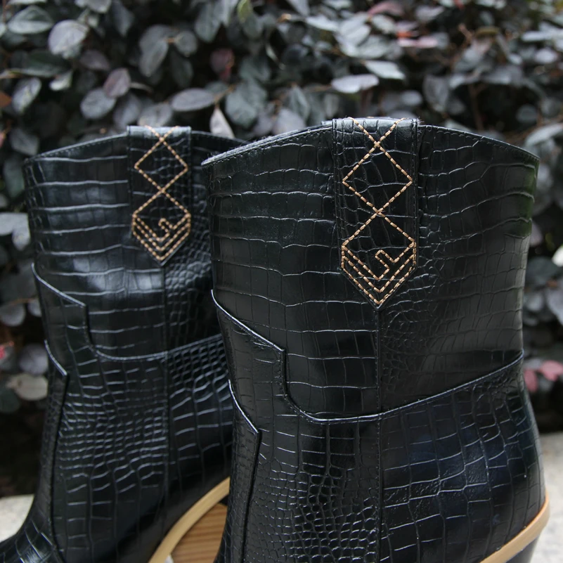 Meotina/ботинки до середины икры Брендовые женские ботинки осенние ковбойские сапоги на высоком каблуке в необычном стиле обувь с острым носком женская зимняя обувь, Размеры 33-46