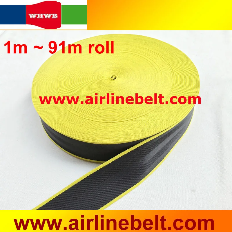 

48mm width High Tensile Polyester Black yellow edges Car seat belt webbing automotive safety belt replacement (1-91 meters Roll)