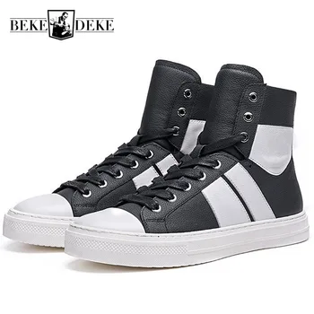 

Brand Fashion Mens Hip Hop High Top Sneakers Mixed Colors Cow Genuine Leather Flats Casual Shoes Tenis Masculino Jogger Trainers
