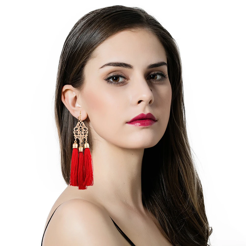 Lady Vintage Long Tassel Dangle Hollow Hook Earrings Eardrop Celebrity