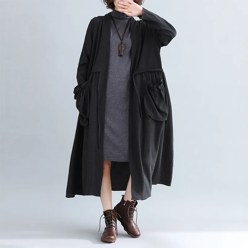 

2019 new Vintage Women's Jacket extra large size loose Spring Autumn New style casual wild long Windbreaker Coats black N568