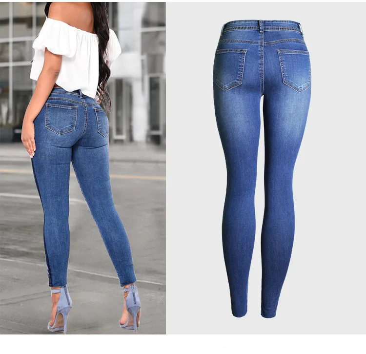 High Waist Jeans Embroidered Denim Pencil Pants Hot Fashion Stretchable Skinny Jeans Women Blue Color Slit Foot Jeans Female (5)