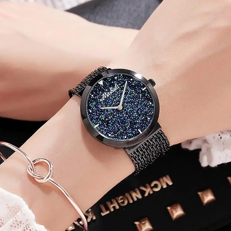 Роскошные брендовые Золотые женские часы с кисточками со стальными бриллиантами Женские наручные часы женские часы со стразами браслет Relogio - Цвет: black blue