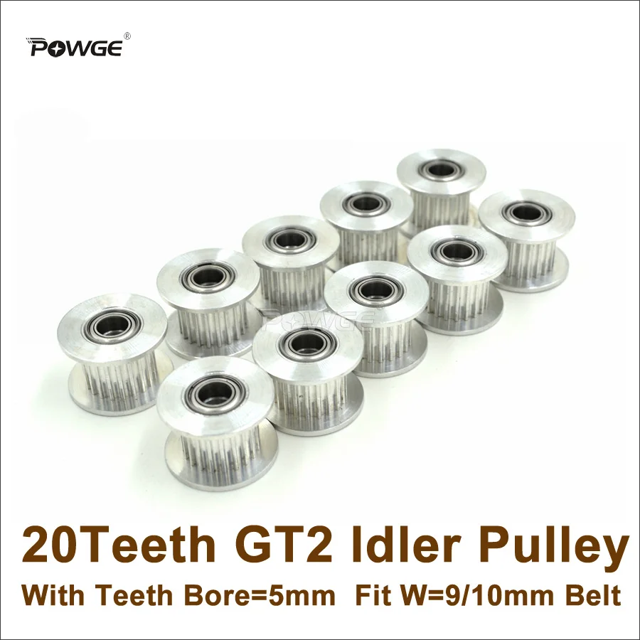 Powge 10 Pcs 20 Dentes 2gt Idler Pulley Bore mm com Dentes para w = 10 mm Gt2 20 2m Cinto t 20 Dentes Gt2 Passiva Polia com Rolamento