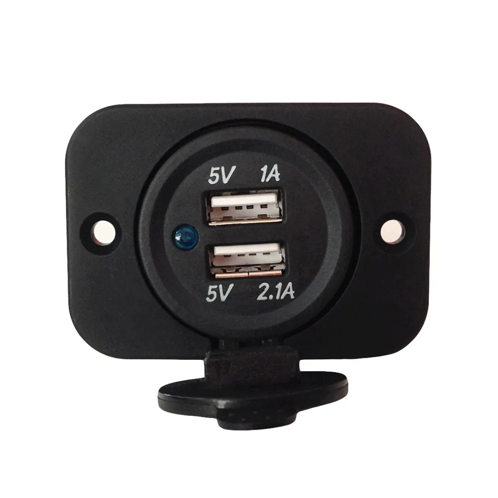 

CARPRIE Rocker Switch Universal Dual USB Port Charger Cigarette Lighter Socket 12 VDC Splitter mainly black dropship mar22