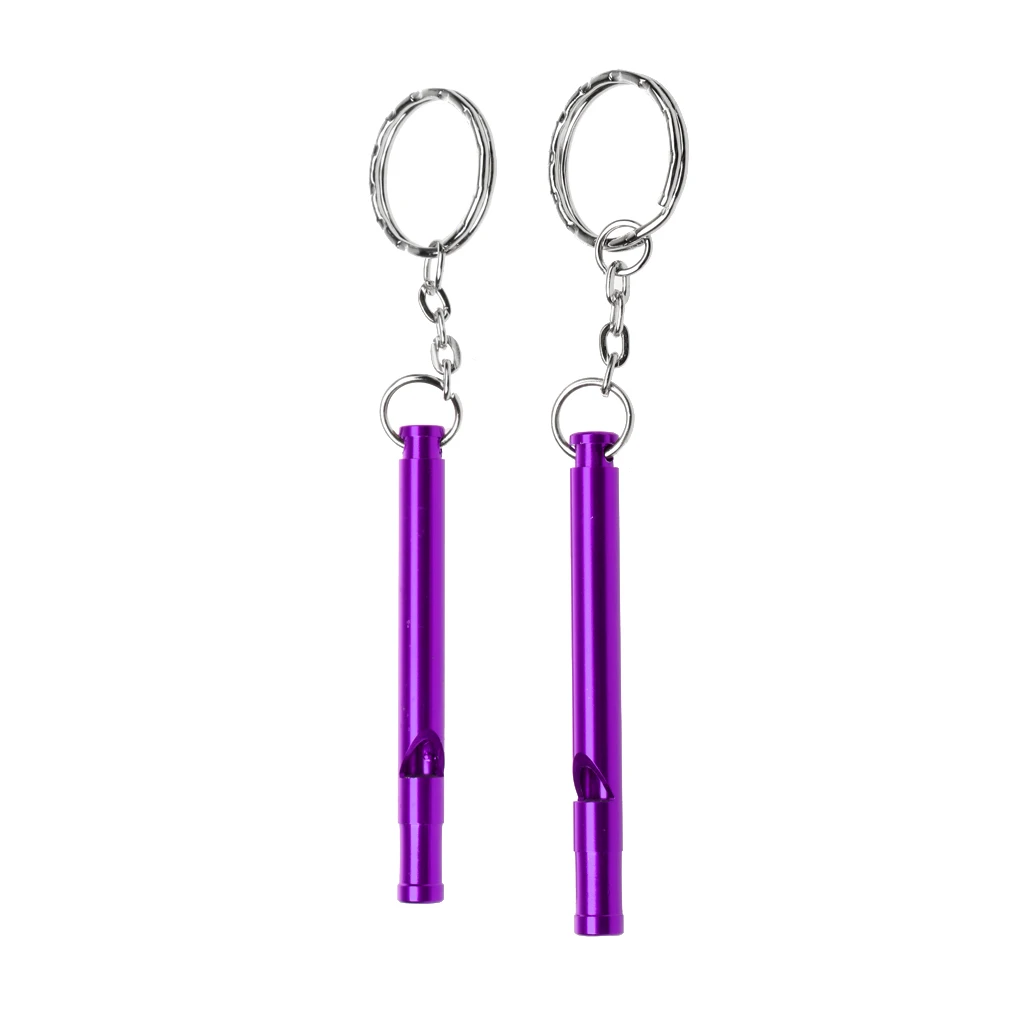 

2pcs Aluminum Alloy Outdoor Survival Camping Training Emergency Safety Whistle Purple 6.9*0.7cm