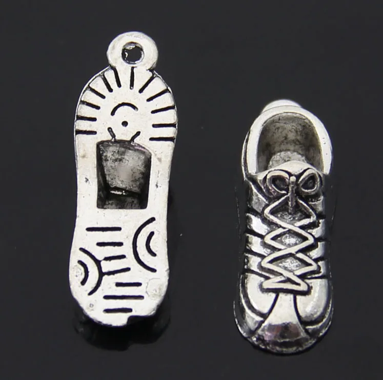 

50pcs 3D Tennis Shoes Sneaker Charm Antique Brass Tone 10*29mm Gym Sports Charms For Fitness Jewelry Making
