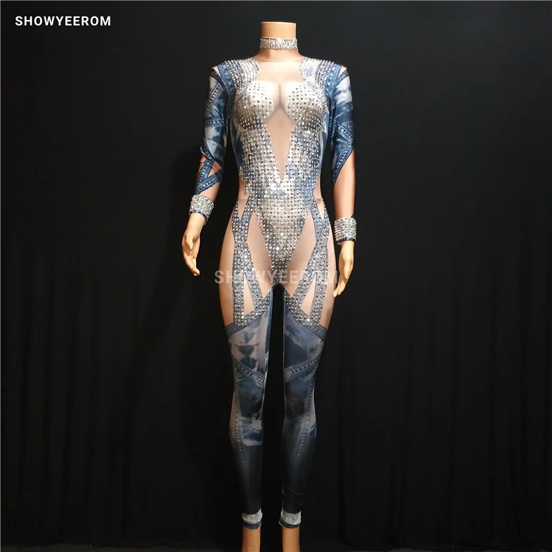 

Summer Bodysuit For Women Sexy Outfit Party Prom Costume Stage Wear Jeans Stretch Dance Nightclub Singer Dance Wear