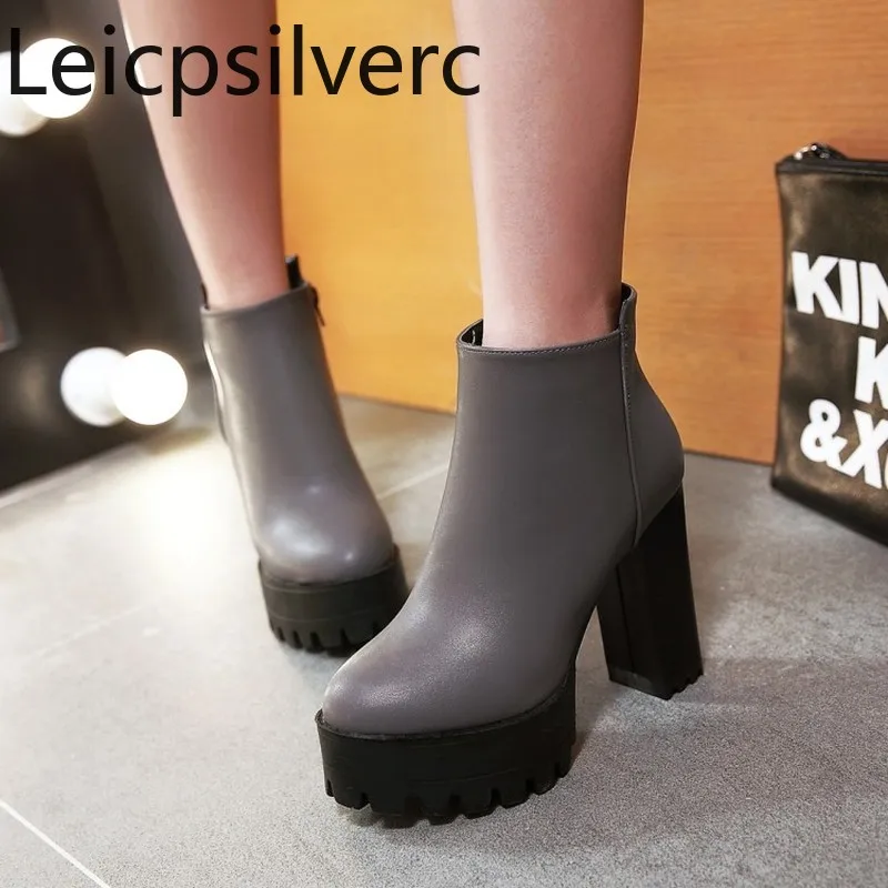 

Women's Boots Autumn And Winter new style zipper Round head Thick heel High heel Women's boots plus size 34-43