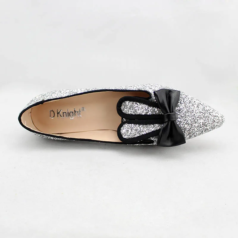 De Lapin Oreilles silver Black Appartements Mocassins Femme La Casual Noir Taille Glitter Bateau A57 Tissu Chaussures Bowtie Plus Femmes 32 48 A57 Argent Paillettes IXY7qB
