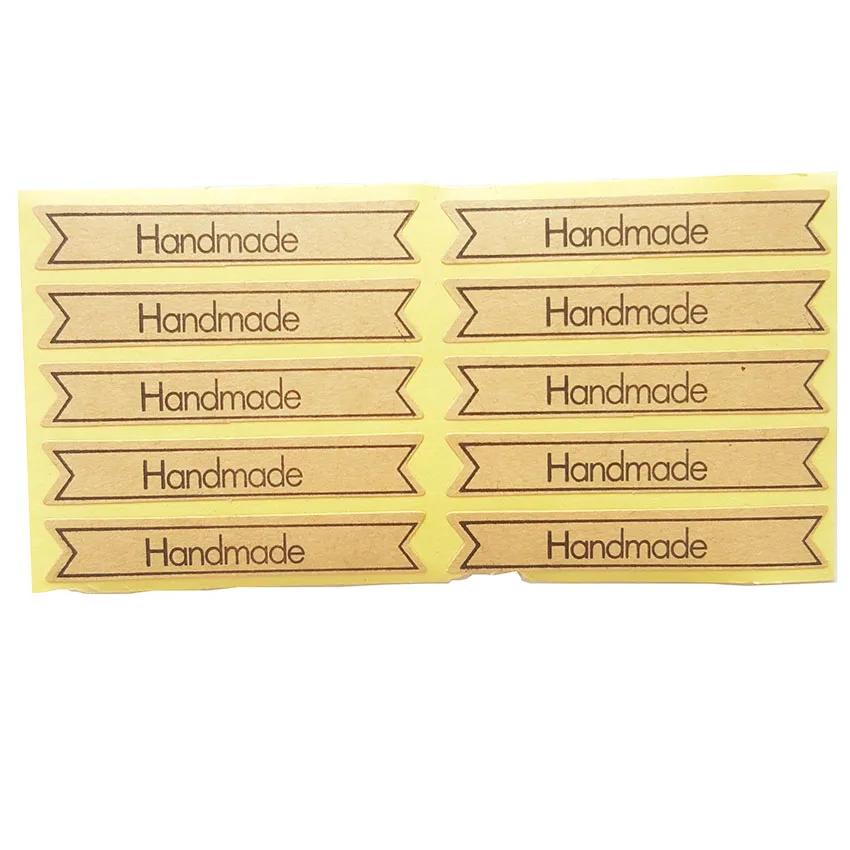 

100 Pcs/lot Strip sticker "HandMade" Kraft Sticker Gift Seal Stickers For Homemade Bakery & Gift Packaging Scrapbooking