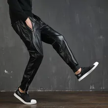 Мужские уличные модные хип-хоп панк мотоциклетные кожаные шаровары мужские свободные повседневные кожаные брюки