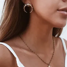 Новинка, винтажные женские серьги в форме полумесяца из золота и серебра, античные латунные серьги-гвоздики в форме лунного рога, ювелирное изделие#258095