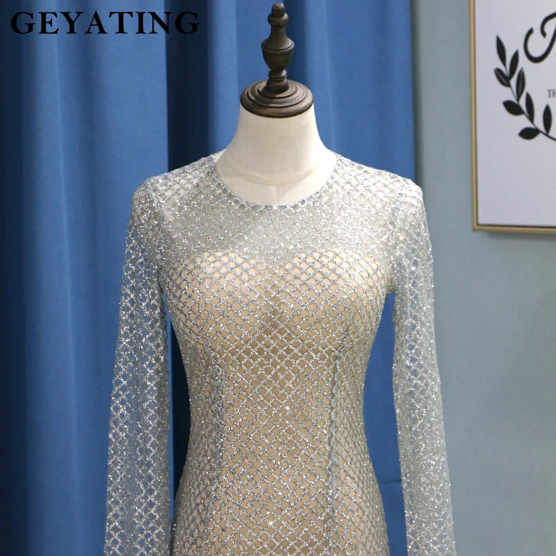 Glitter Silver Gold Sequins Evening Dress Long Sleeves Bodycon Elegant Women Formal Dress 2019 Saudi Arabia Dubai Prom Dresses Glitter Silver Gold Sequins Evening Dress Long Sleeves Bodycon Elegant Women Formal Dress 2019 Saudi Arabia Dubai Prom Dresses