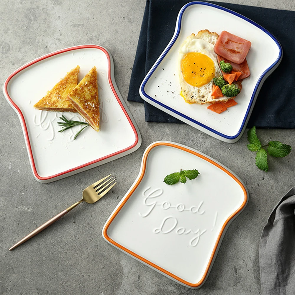

Toast Bread Shape Storage Tray Colorful Hand-painted Rim Ceramic Trays Vogue Breakfast Dessert Dish Plate