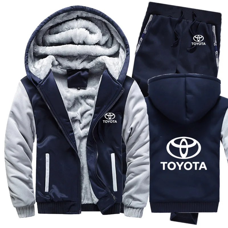 Толстовки для мужчин с логотипом автомобиля Тойота, мужские толстовки с капюшоном, костюм зимний толстый теплый флис, хлопковый спортивный костюм на молнии, мужская куртка+ штаны, комплекты из 2 предметов