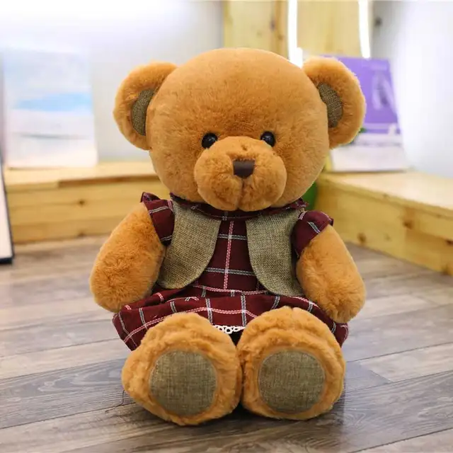 Large Size Beige Brown Classic Teddy Bears Wearing Suits Plaid Skirts
