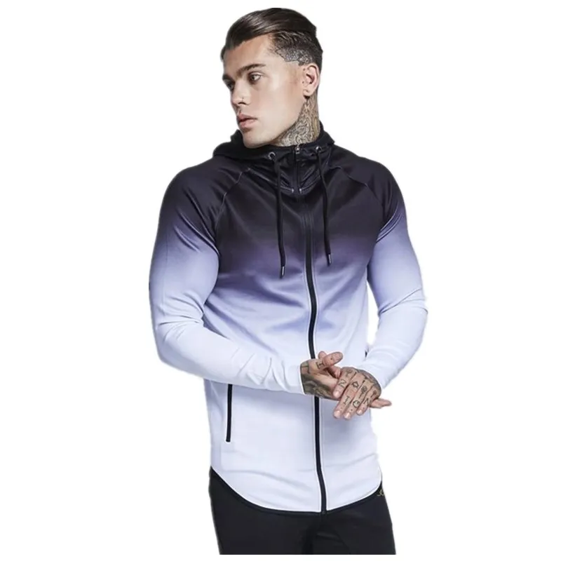 New men's fall 2019 casual slim stretch zip-up hoodie outdoor running workout Gyms workout hoodie m-xxl