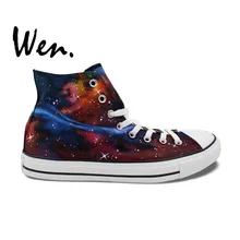 Вэнь дизайн пользовательские ручная роспись обувь Carina Nebula Starlight Galaxy мужские высокие холщовые кроссовки