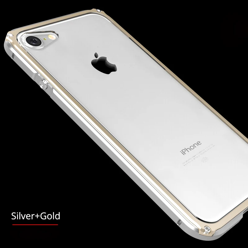 Тонкий чехол-бампер для iPhone 7, чехол с алюминиевой металлической рамкой, Пластиковая Задняя гибридная крышка для iPhone 7, 8 plus, Роскошный чехол, противоударный - Цвет: silver gold