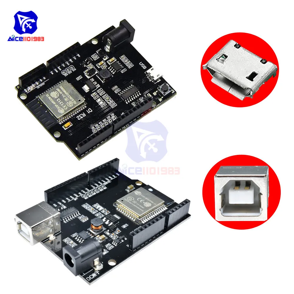 CH340 WeMos D1 R32 мини ESP32 wifi Bluetooth макетная плата для Arduino UNO R3 WeMos TTGO с адаптером type-B/Micro USB 5-12 В