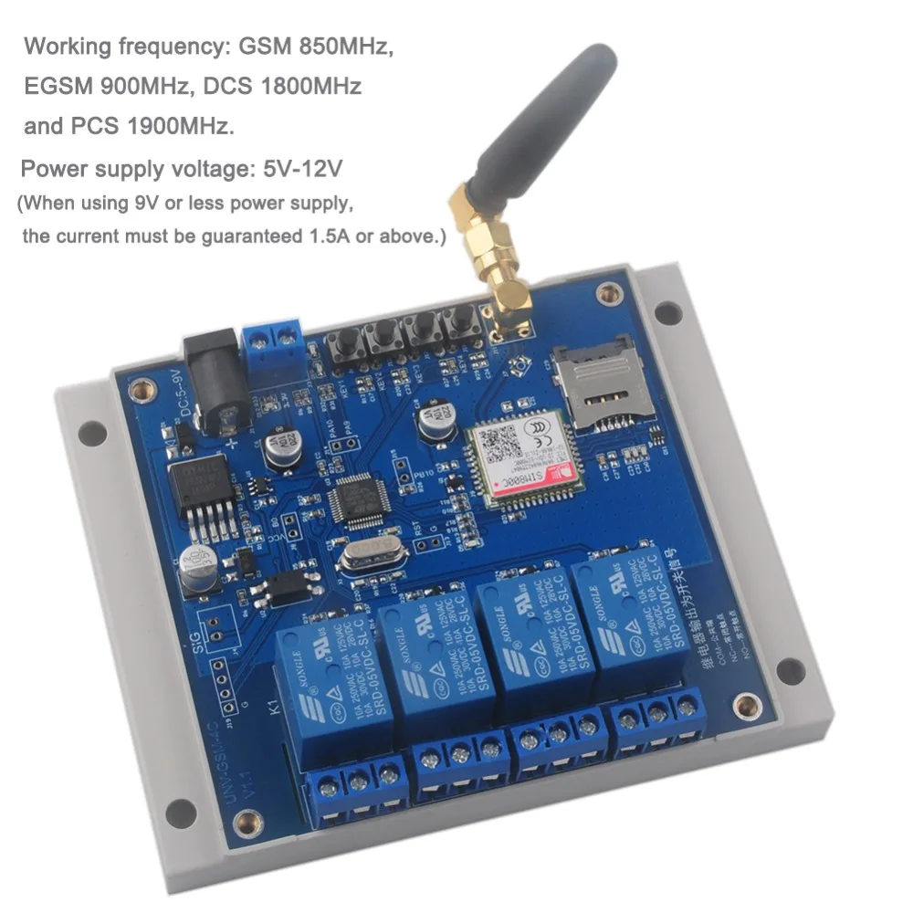 Módulo de Relé Interruptor de Controle 4 Canal Controlador Remoto Gsm Sms Chamada Gsm Portão Opener Sim800c Stm32f103cbt6 5 12 v - Image 4