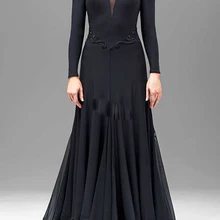 Черное бальное платье для соревнований, танцевальное платье для женщин, Высококачественная юбка для фламенко, Дамское элегантное стандартное бальное платье с длинным рукавом
