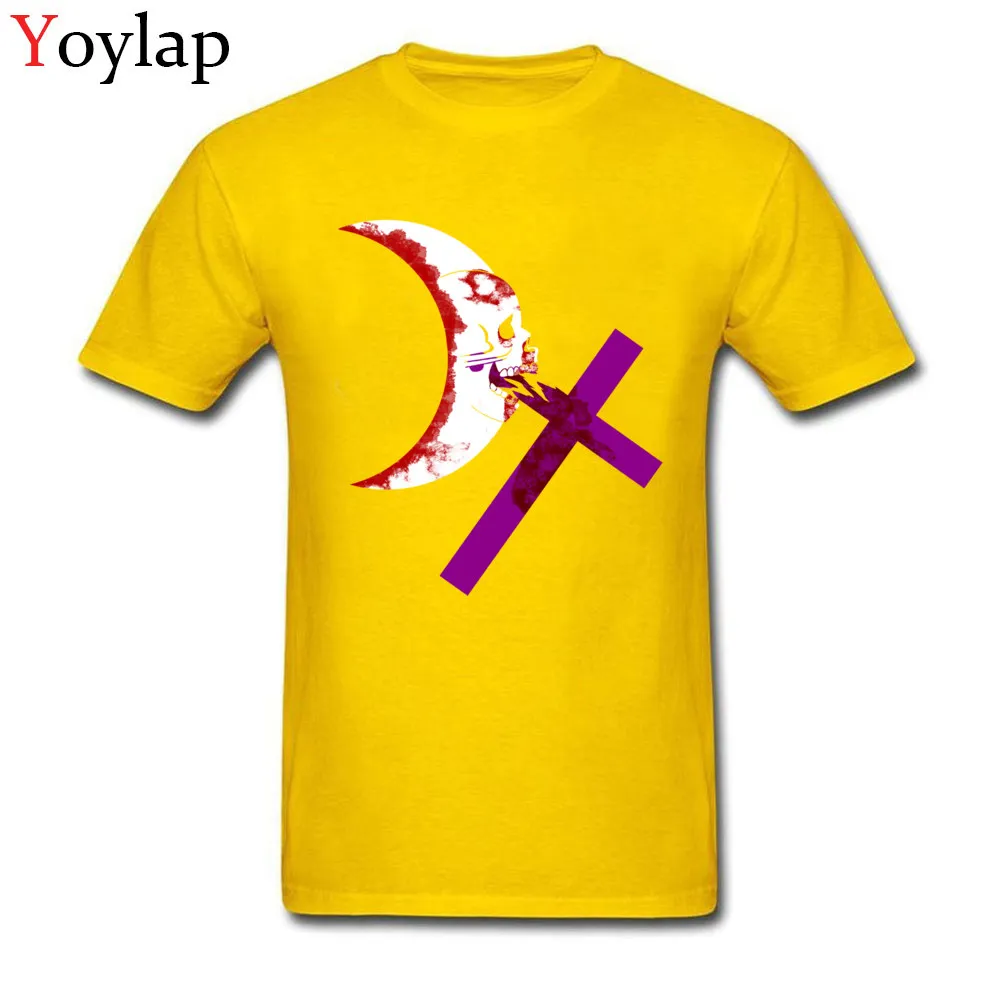 Newest Party Short Sleeve Tops Shirt Scarlet Moon Flag Summer Autumn Round Neck Cotton Adult T-shirts Party Tee-Shirts yellow