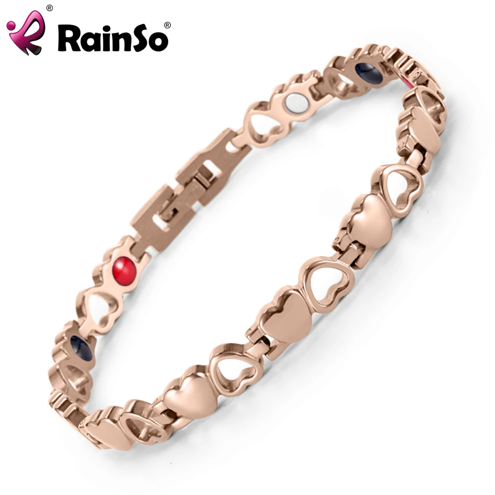 Женский магнитный браслет Rainso розовое золото титановая сталь сердце био