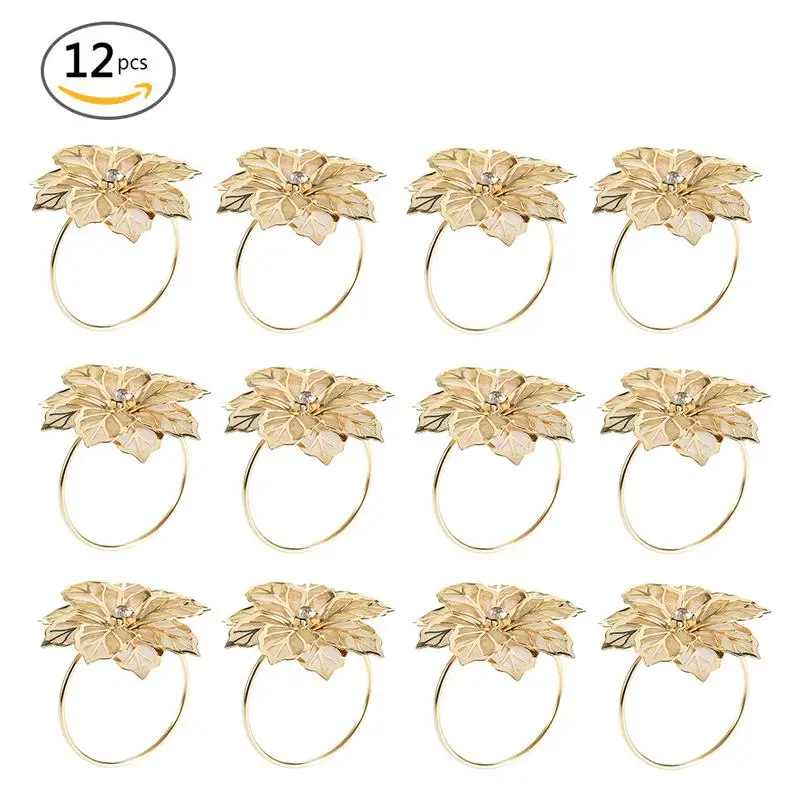 12pcs Set Alloy Flower Design Napkin Rings For Wedding Receptions