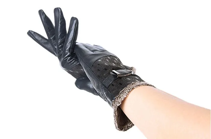 Женские зимние перчатки Модные теплые толстые в горошек Павлин натуральная кожа перчатки высокое качество варежки