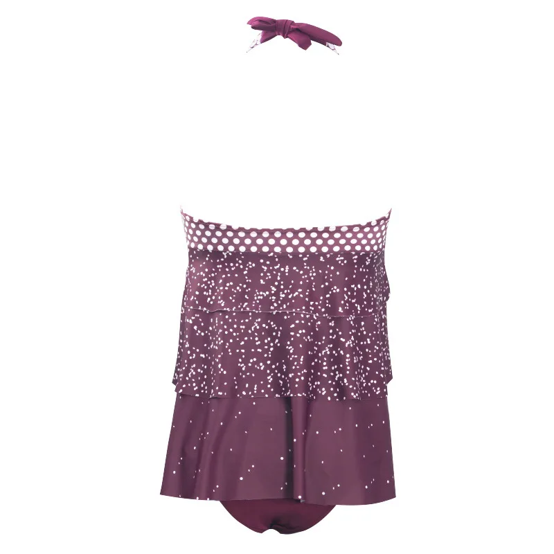 Фиолетовый многослойный Танкини с лямкой через шею, в горошек, из двух частей, купальник, винтажный женский бикини,, купальники, наборы для женщин, плюс размер, пуш-ап