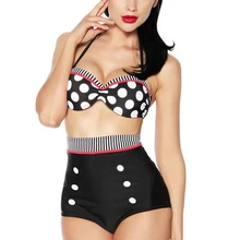 Lofever push up бикини установить женщины dot bikinis высокая талия купальник купальный Костюм 2 Шт. Купальники Урожай Ретро Пляжная Одежда Плавать L
