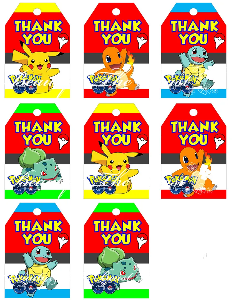 Pokemon Go Favor tags, Pokemon Go Thank you Tags, Pokemon Go Gift Favors, Birthday party decorations kids, Party supplies