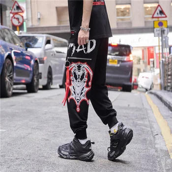 

2019 BF style Hip Hop Men's Joggers Sweatpant Zipper Ribbon Cargo Pants Male Baggy Tactical Streetwear Harajuku Hipster Trousers