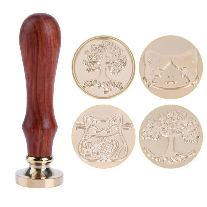 

Retro Wood Sealing Wax Stamp Antique Cat Plant Ancient Post Decorative Seal Stamp Birthday Wedding Invitation Decor Gift
