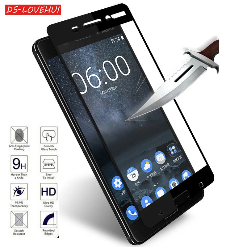 DS LOVEHUI 9H полное покрытие закаленное стекло для Nokia 8 6 5 3 Закаленное Защитное экрана