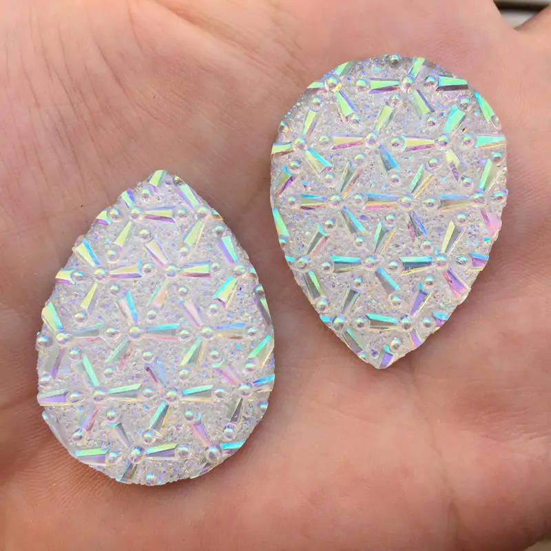 

32pcs 30*40mm Drop Rhinestones Flat Back Resin Gems Crystal Stones Stick Flower for DIY Clothes -E960*4