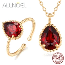 ALLNOEL S925 ювелирные наборы для женщин натуральный гранат Агат цитрин драгоценный камень Кольцо Кулон ожерелье свадебный подарок для помолвки
