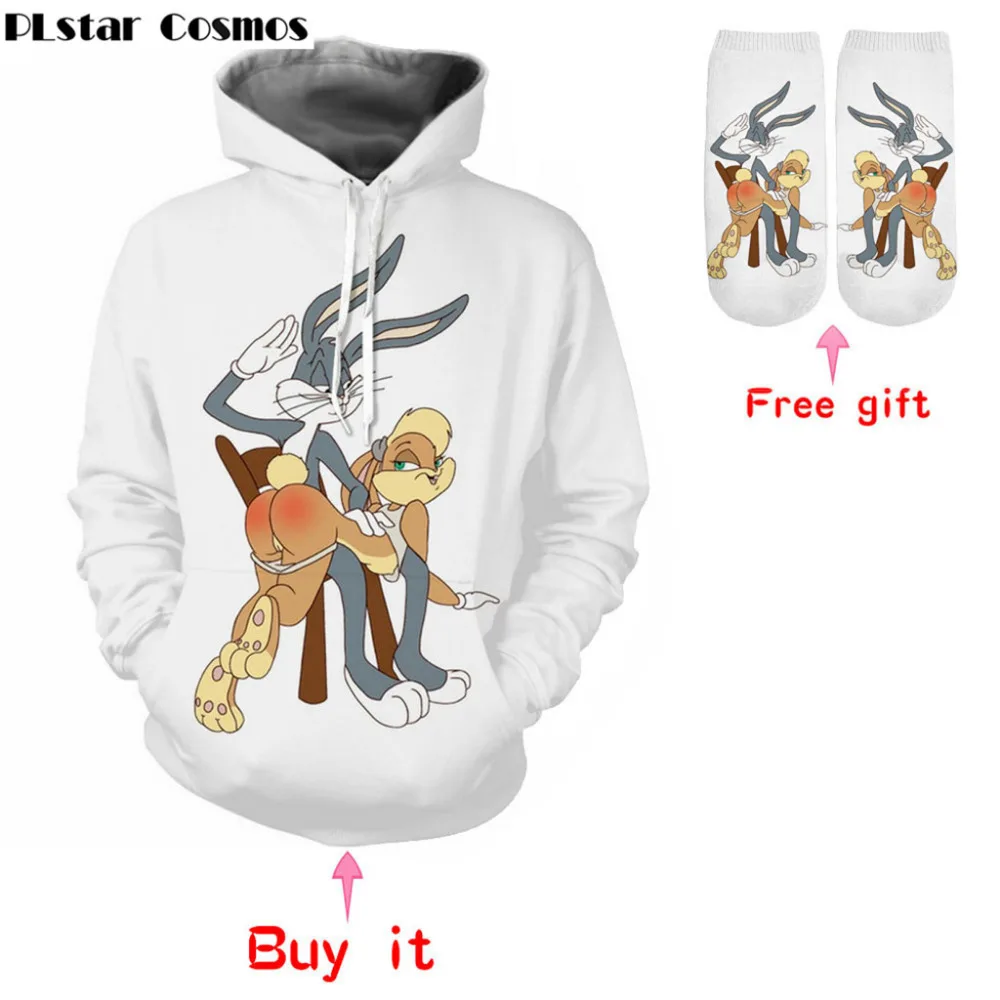 

PLstar Cosmos New Fashion Women Men Cartoon 3d hoodies Sweatshirt Bugs Bunny print casual hoodies Pullover plus size XS-5XL