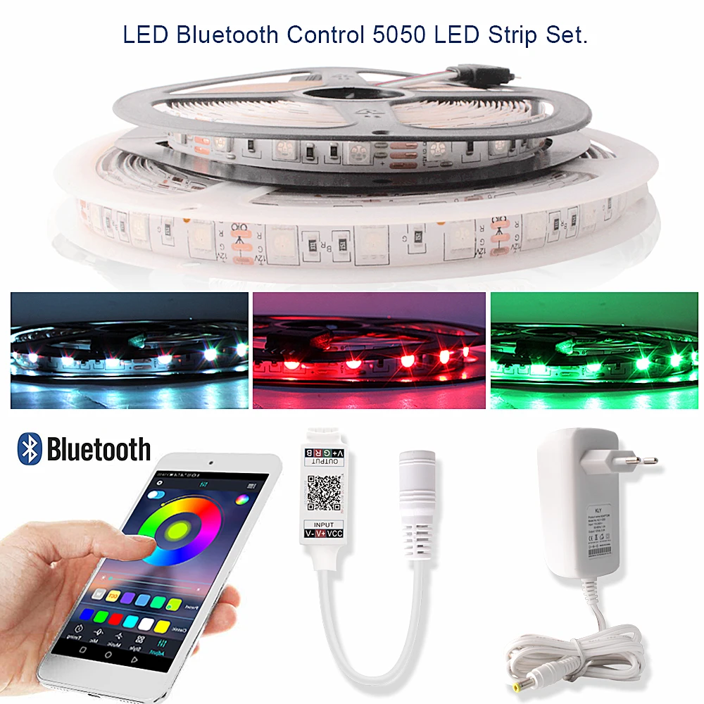 Bluetooth Controller RGB LED Strip light 12V 5050 5M 60LEDs/m RGB Tape Waterproof Tira Led Flexible Neon Backlight Power Adapter Bluetooth Controller RGB LED Strip light 12V 5050 5M 60LEDs/m RGB Tape Waterproof Tira Led Flexible Neon Backlight Power Adapter